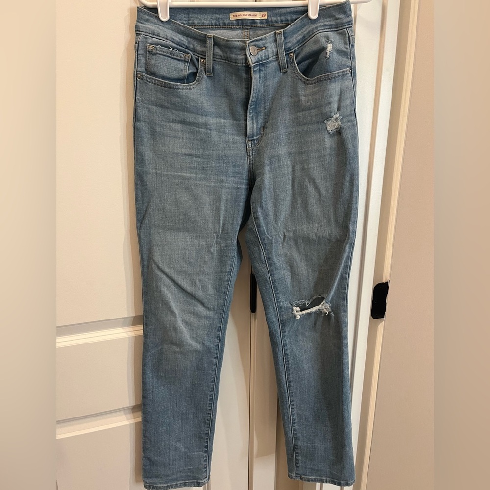 Levi's Women's Blue High Rise Straight Jeans - Picture 2 of 5